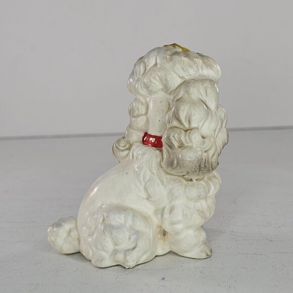 Vintage Josef Originals Ceramic Poodle Figurine Red Collar Yellow Flower - Picture 4 of 8